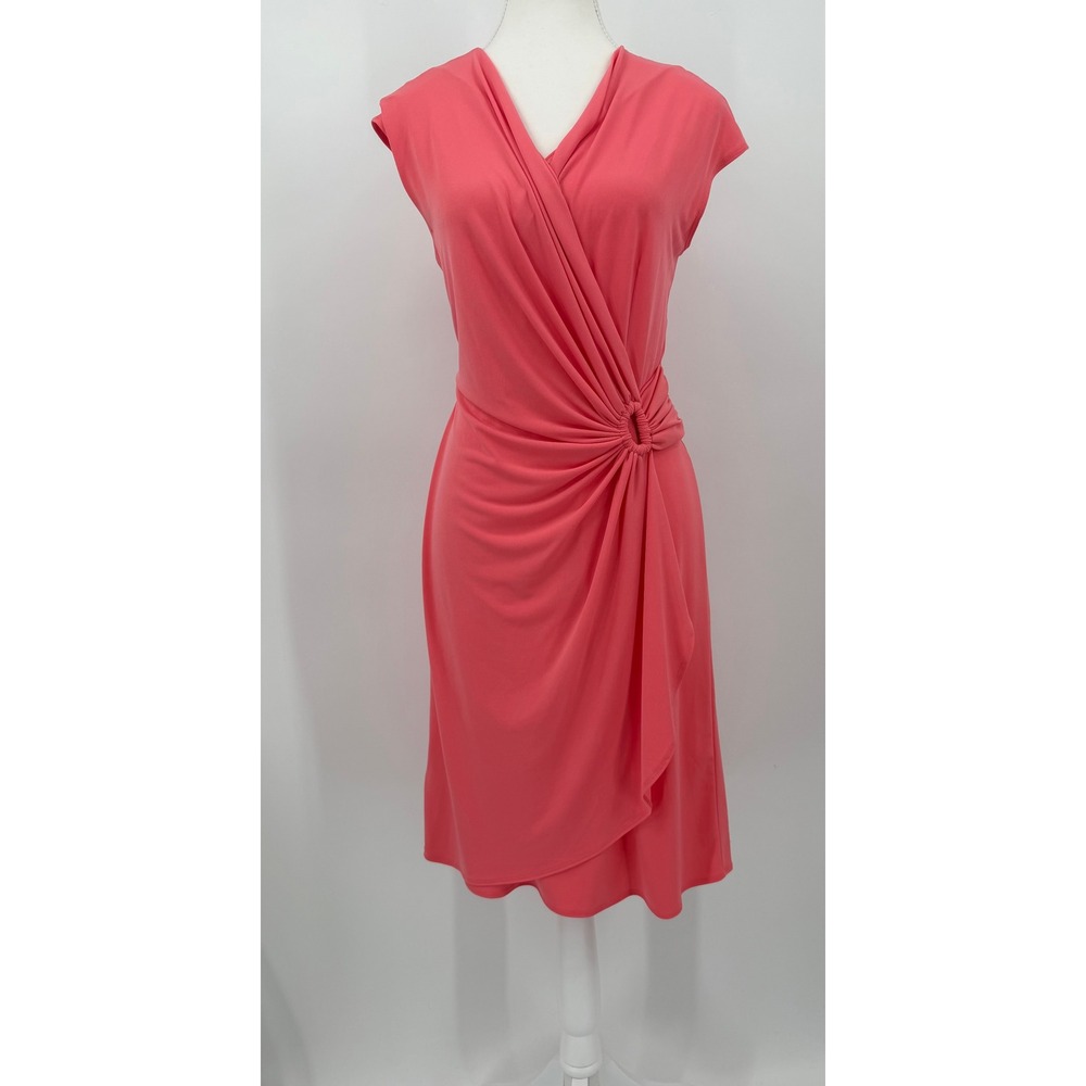 Tommy Bahama Coral Pink Faux Wrap Ring Detail Sheath Dress Womens Small